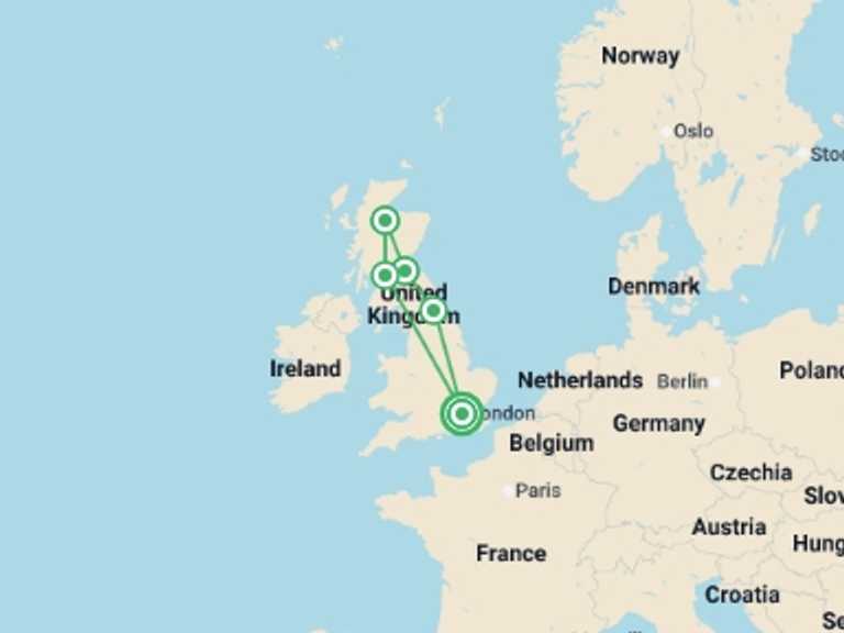 Map of 10-Day London Tour with 5 destination visits for the trip: Scotland from London