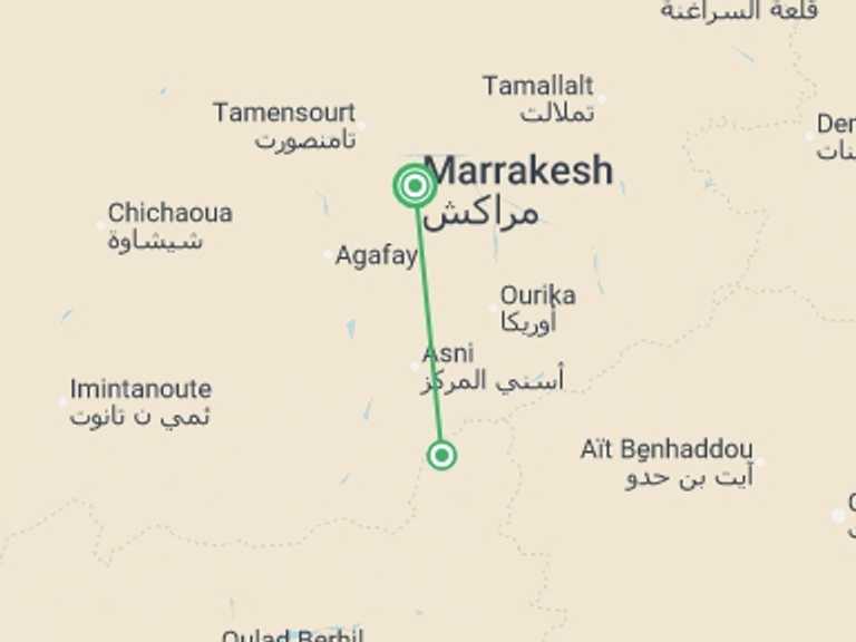 Map itinerary of Marrakech Tour in Winter with 2 destination visits for the trip: Mount Toubkal Trek 3D/2N