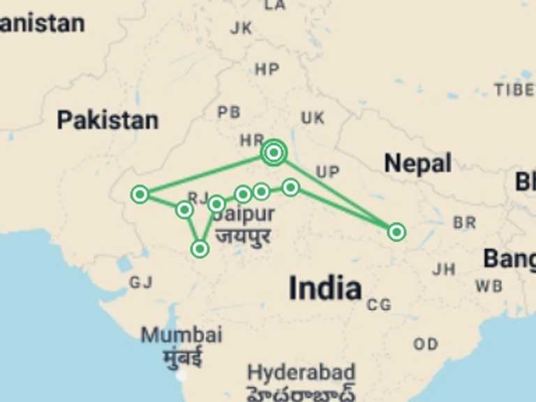 Map of a Shopping and Markets Tour with 9 destination visits for the trip: North India Revealed