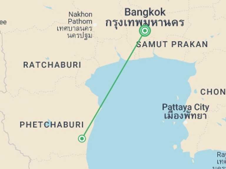 Map itinerary of Thailand Tour in November 2026 with 2 destination visits for the trip: Road Escape: Khao Yai