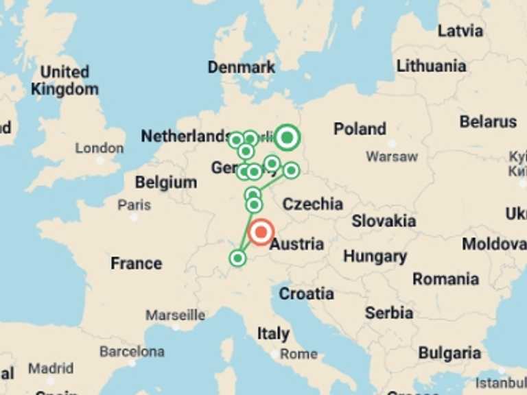 Map of Munich Explorer Tour with 6 destination visits for the trip: Authentic Germany