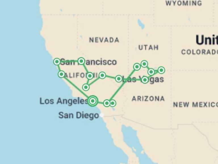 Map of a Road Tour with 12 destination visits for the trip: Ultimate Western USA