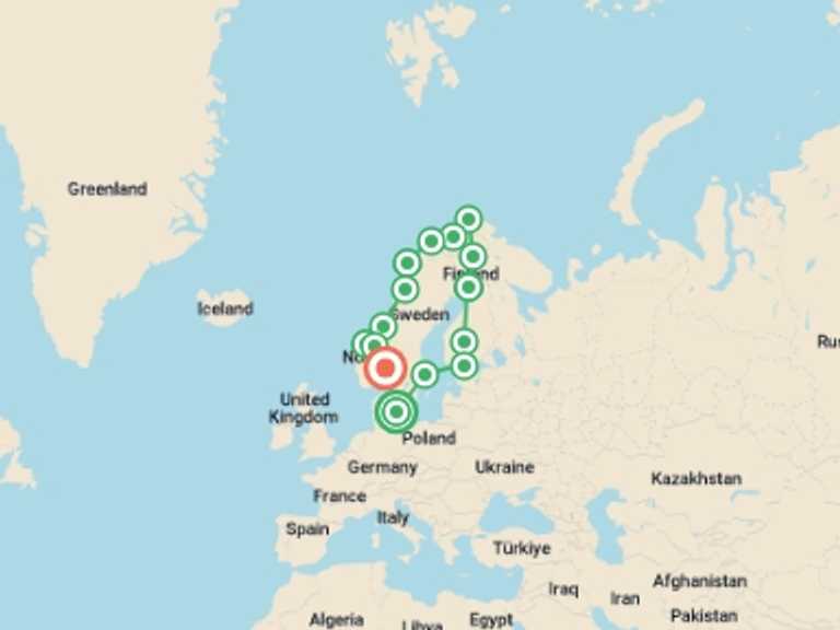 Map of Scandinavia Tour with 14 destination visits for the trip: Nordic Adventure