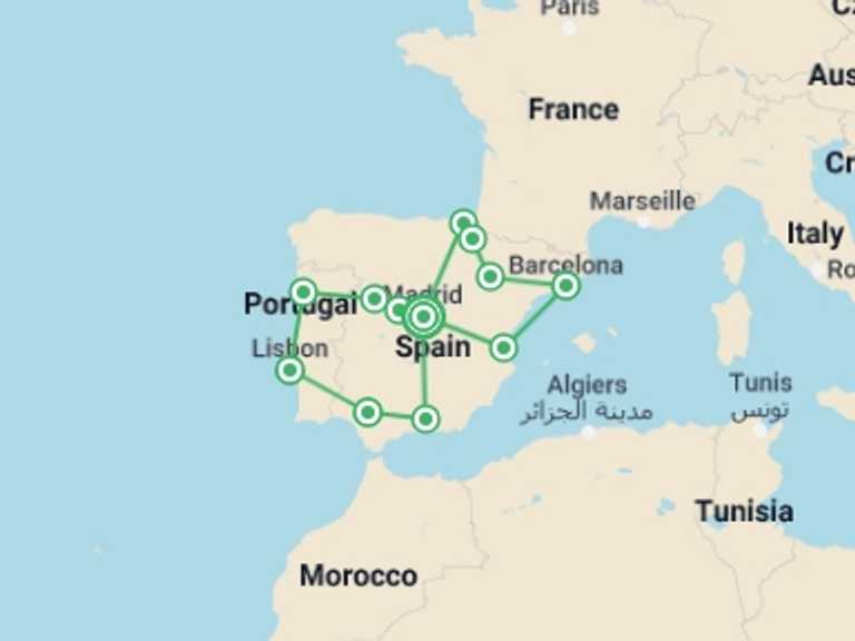 Map of Lisbon Tour with 10 destination visits for the trip: Spain & Portugal Explorer