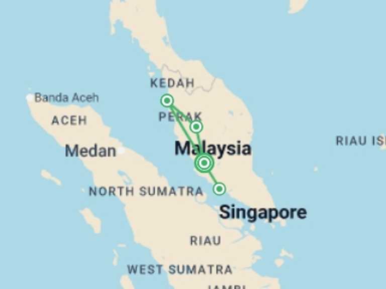 Map of Asia Tour with 4 destination visits for the trip: Malaysia Encompassed Adventure 9D/8N