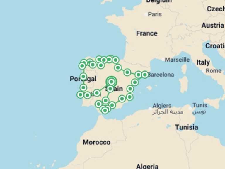 Map itinerary of Lisbon Tour in December 2025 with 11 destination visits for the trip: Great Iberian Tour