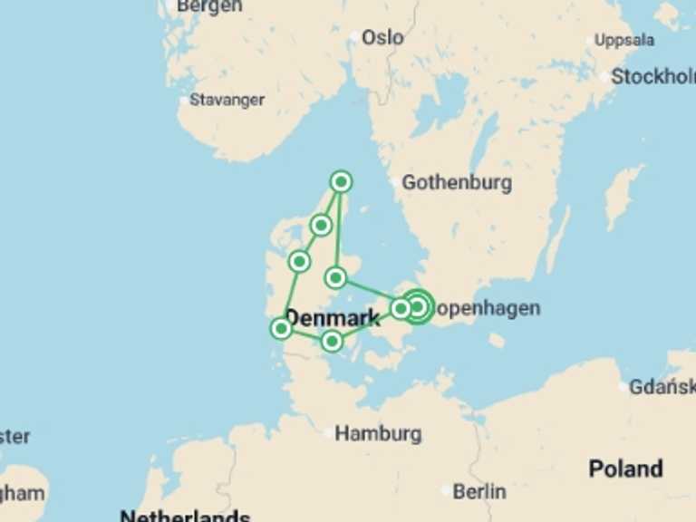Map itinerary of Denmark Tour in Winter with 6 destination visits for the trip: Denmark Self Drive - 9 days