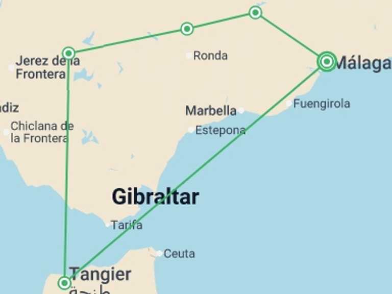 Map of Spain Tour with 5 destination visits for the trip: Upgraded - Andalucian Highlights and Morocco Eclipse