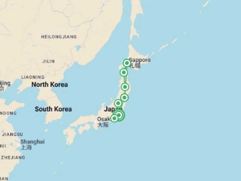 Map of Asia Tour with 8 destination visits for the trip: North Japan and Hakone