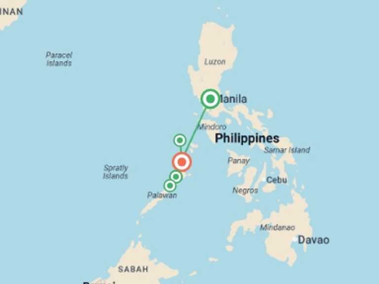Map itinerary of Asia Tour in December 2026 with 5 destination visits for the trip: Philippines Island Hopping West