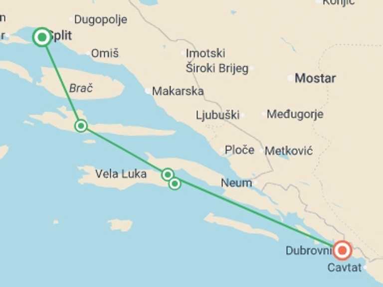 Map of Europe Tour with 5 destination visits for the trip: Cycling Croatia's Dalmatian Coast