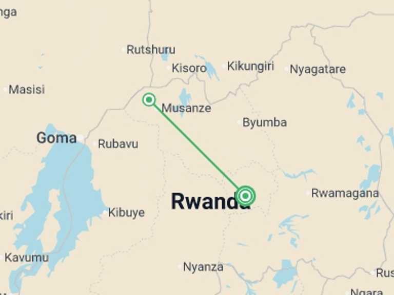 Map itinerary of Africa Tour in June 2026 with 2 destination visits for the trip: Gorilla Express - 4 days