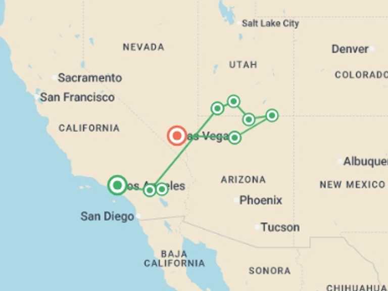 Map itinerary of USA Tour in Fall with 7 destination visits for the trip: Road Trippin’ American West