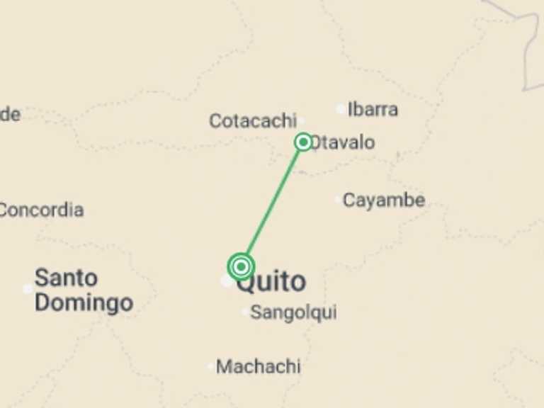Map itinerary of Quito Tour in December 2025 with 2 destination visits for the trip: Otavalo Biking Adventure 3D/2N