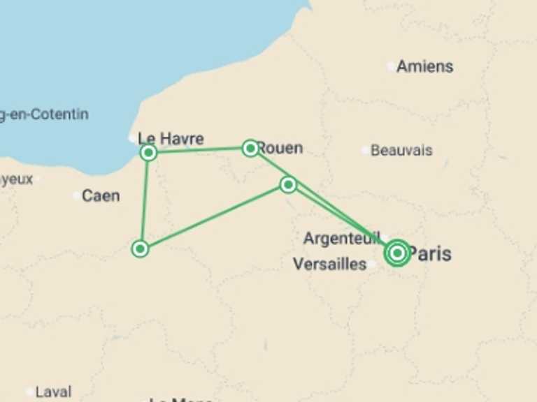 Map itinerary of Mediterranean Tour in March 2027 with 4 destination visits for the trip: The finest and most picturesque ports of call in the Seine valley (port-to-port cruise)