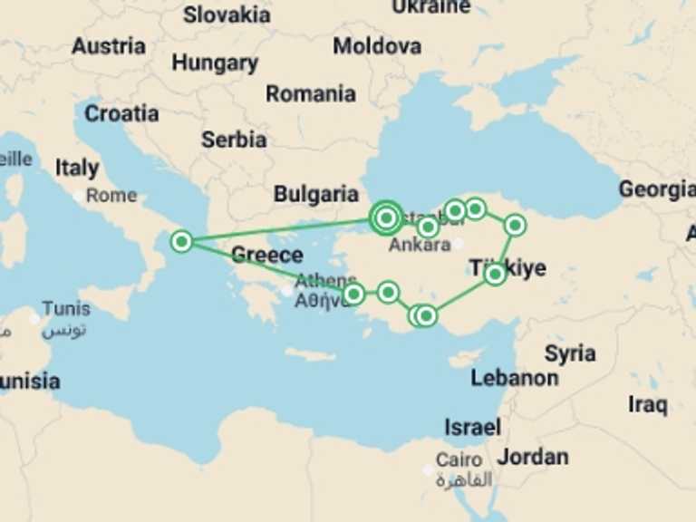 Map of Cappadocia Tour with 11 destination visits for the trip: Turkish Odyssey