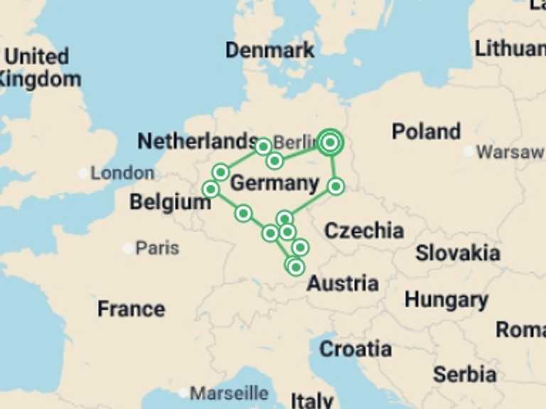 Map of 9-Day Berlin Tour with 6 destination visits for the trip: Germany´s Best