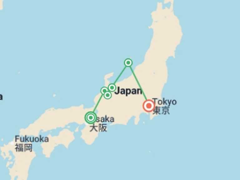 Map itinerary of Tokyo Tour in Spring with 6 destination visits for the trip: Cycle Japan