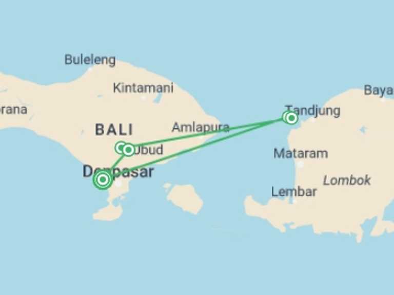 Map of Indonesia Tour with 5 destination visits for the trip: Delve Deep: Bali & the Gili Islands