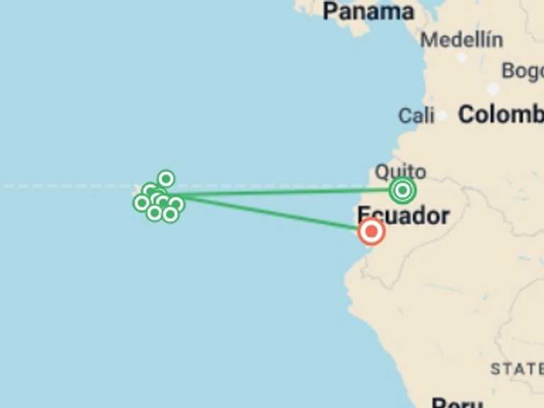 Map of Quito Wildlife Tour with 12 destination visits for the trip: Galapagos Wildlife Cruise (Archipel I)