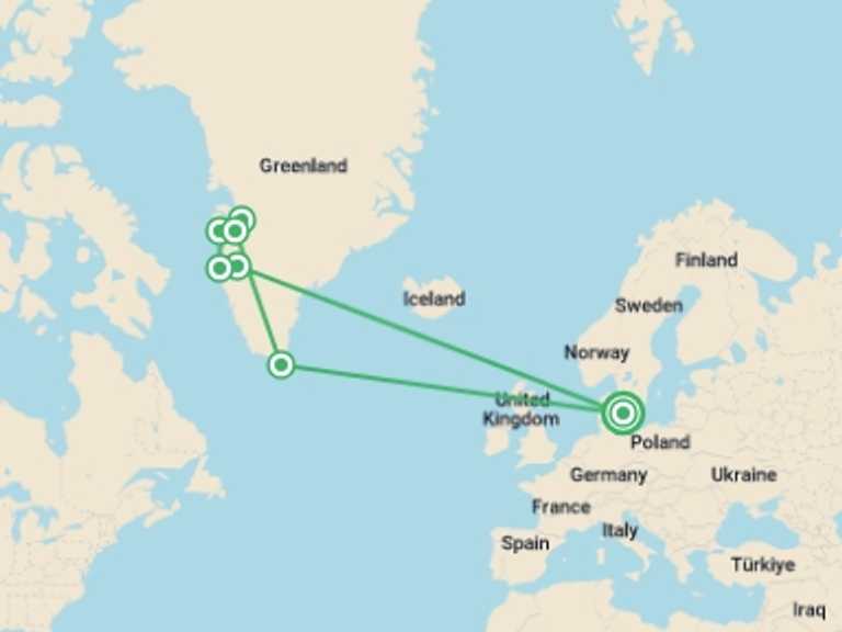 Map of Scandinavia Explorer Tour with 7 destination visits for the trip: Greenland Disko Bay Discovered - 7 Days