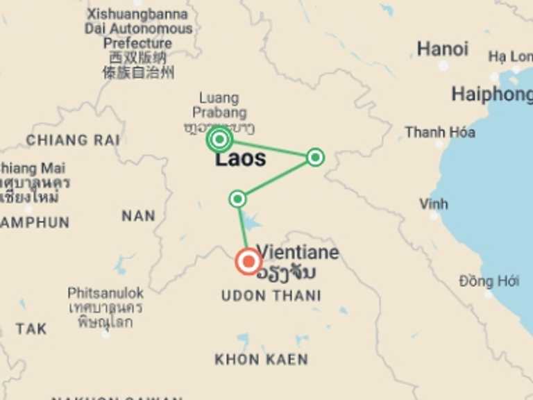 Map of Luang Prabang City sightseeing Tour with 4 destination visits for the trip: 10 days | Discover Classic Laos