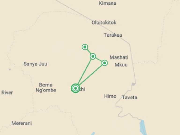 Map itinerary of Tanzania Tour in November 2026 with 5 destination visits for the trip: 5 Day Marangu Route Kilimanjaro Trek 