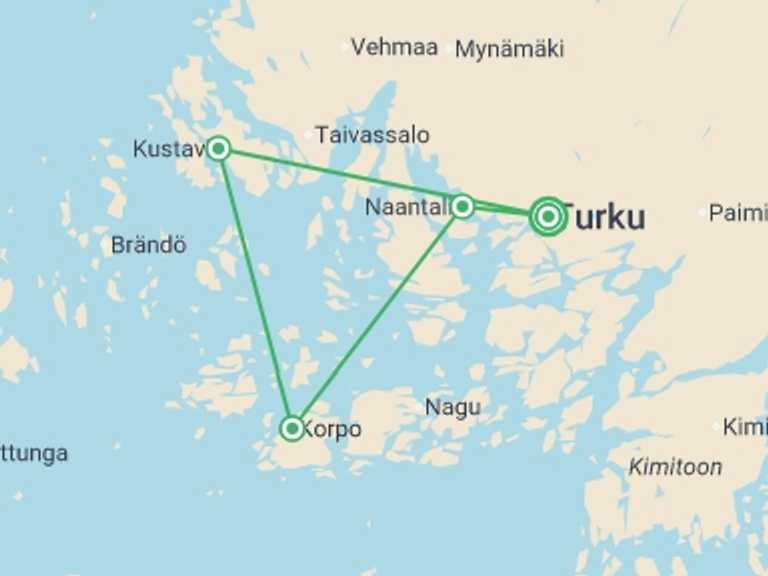 Map of Europe Cultural, religious and historic sites Tour with 4 destination visits for the trip: Finland's Turku Archipelago Cycle