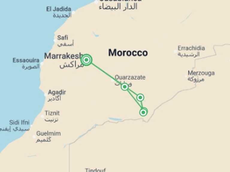 Map itinerary of Africa Tour in June 2026 with 2 destination visits for the trip: Oasis & Desert, 2 Days, Private Tour