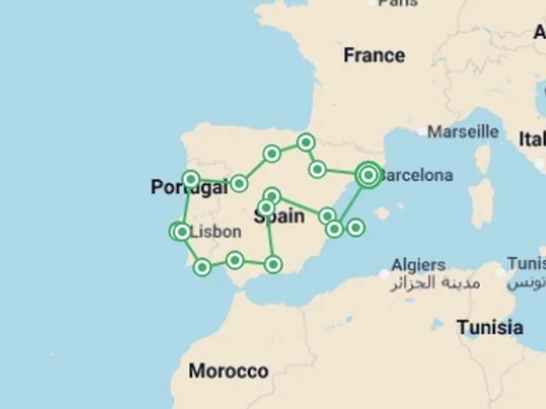 Map itinerary of Spain Tour in Spring with 11 destination visits for the trip: Best of Spain & Portugal
