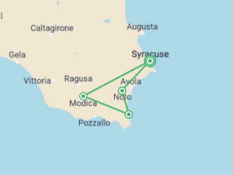 Map of Italy Tour with 4 destination visits for the trip: Cycling in Sicily