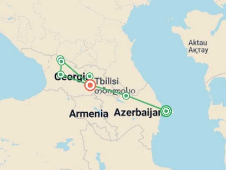 Map of Europe Tour with 6 destination visits for the trip: Azerbaijan and Georgia