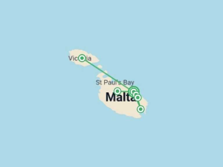 Map of a Self-drive or vehicle rental Tour with 2 destination visits for the trip: Explore Malta And Gozo 8 Days, Self-drive