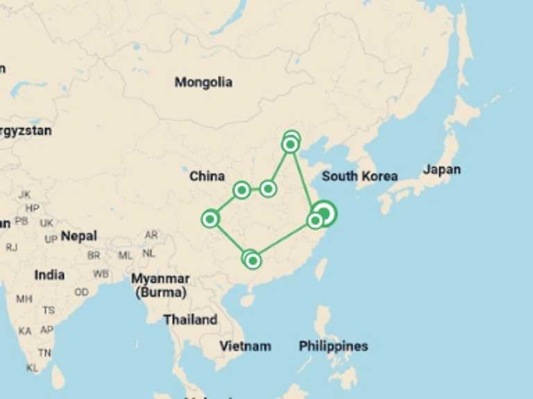 Map of Asia Tour with 10 destination visits for the trip: Essential China Adventure - 22 Days