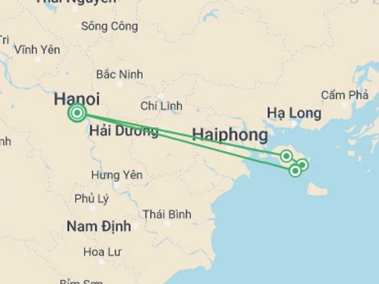 Map of Hanoi Local boat rides Tour with 3 destination visits for the trip: Adventure To Cat Ba And Lan Ha Bay 3 Days 2 Nights