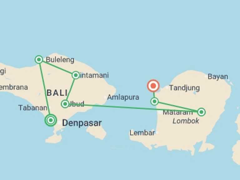 Map itinerary of Senggigi Tour in December 2026 with 7 destination visits for the trip: Bali to Gili: The Ultimate Island Odyssey