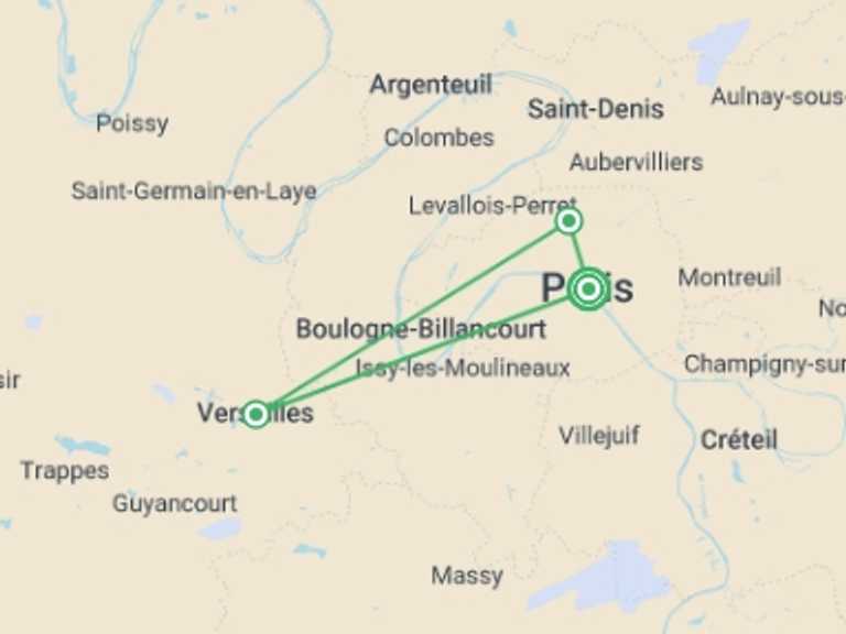 Map of Europe Tour with 3 destination visits for the trip: Spotlight on Paris
