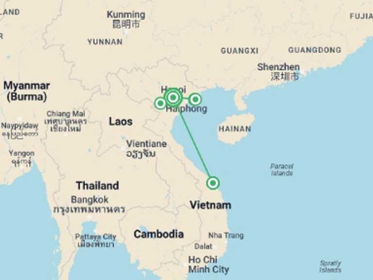 Map of Hanoi Active and outdoor Tour with 5 destination visits for the trip: Summer Idyll 15 Days 14 Nights
