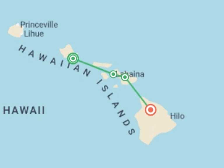 Map itinerary of USA Tour in Summer with 5 destination visits for the trip: Hawaii with Oahu, Maui & the Big Island
