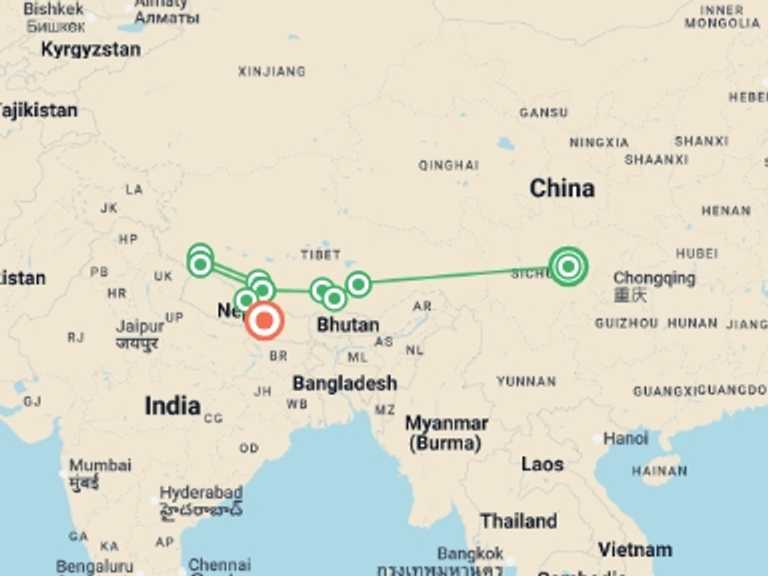 Map of Asia Tour with 10 destination visits for the trip: Journey to Mount Kailash