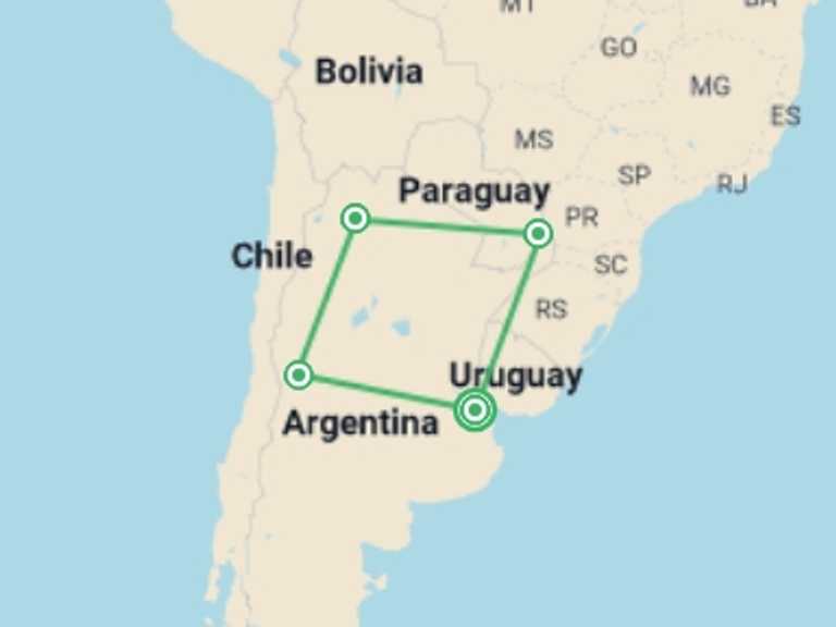 Map of Puerto Iguazu Adventure Tour with 4 destination visits for the trip: North Argentina Adventure 17D/16N