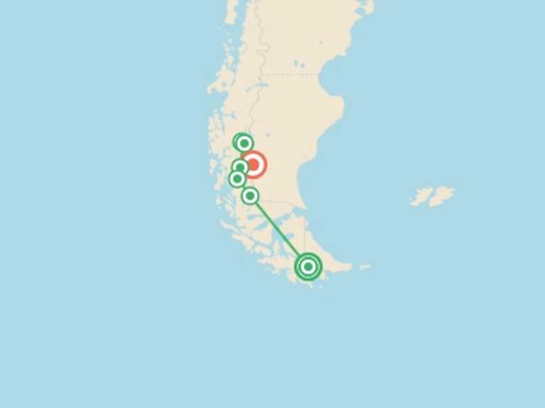 Map of Puerto Natales Explorer Tour with 10 destination visits for the trip: Kayak & Hike at the end of the world 13D/12N