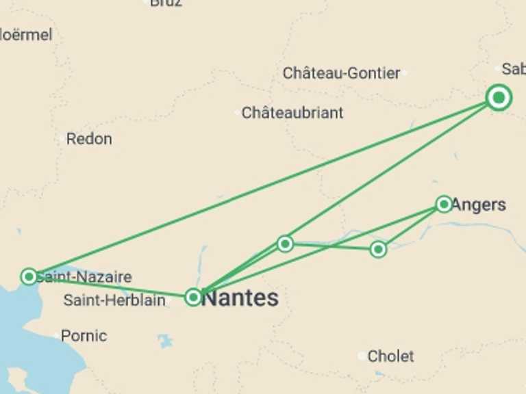 Map itinerary of Mediterranean Tour in December 2026 with 6 destination visits for the trip: Christmas on the Loire (port-to-port cruise)