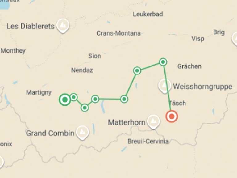 Map of Europe Tour with 7 destination visits for the trip: Haute Route - Switzerland Guided Hike