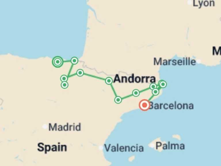 Map itinerary of San Sebastian Tour in Summer with 7 destination visits for the trip: Highlights of Northern Spain