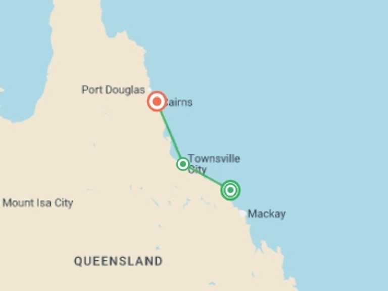 Map of a Adventure and sport Tour with 3 destination visits for the trip: Australia: North Queensland Adventure
