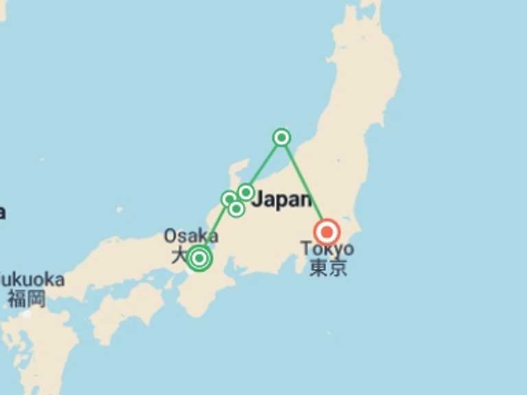 Map of Tokyo Cultural, religious and historic sites Tour with 6 destination visits for the trip: Cycle Japan