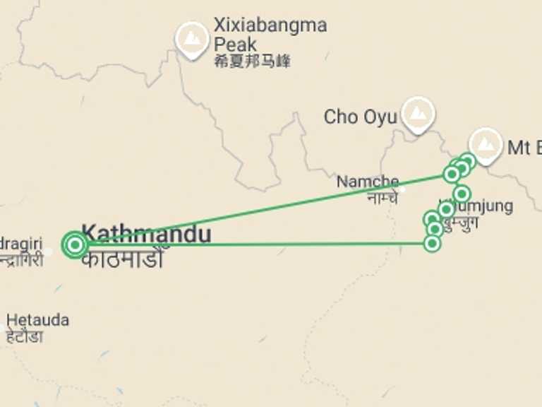 Map of Nepal Tour with 9 destination visits for the trip: Everest Base Camp High Flyer in Comfort