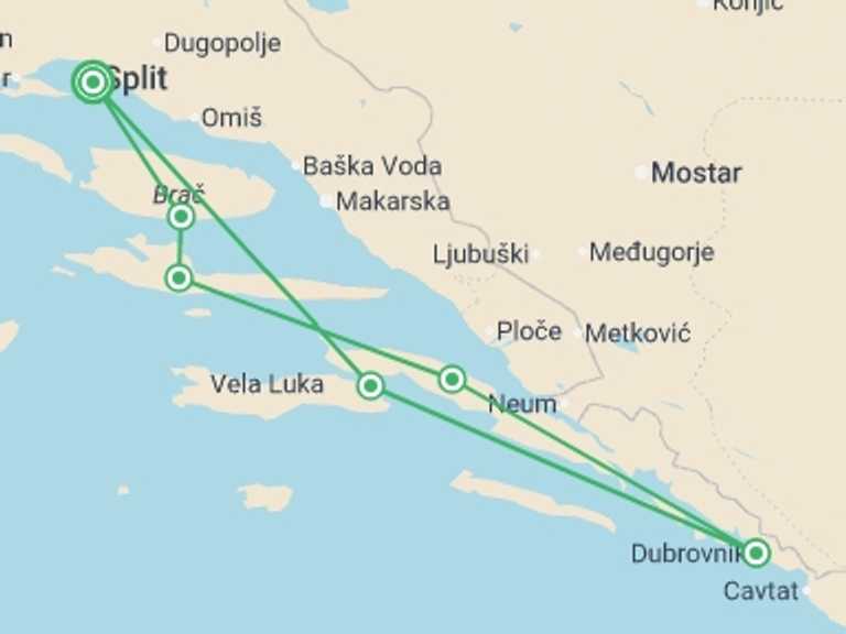 Map of Split Cruise Tour with 1 destination visits for the trip: Dalmatian Elegance