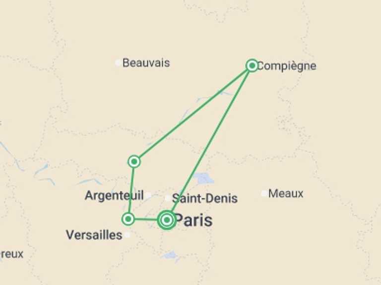 Map of France Cruise Tour with 5 destination visits for the trip: Historic Residences, Local Cuisine, and Hidden Gems in the Oise Valley (port-to-port cruise)